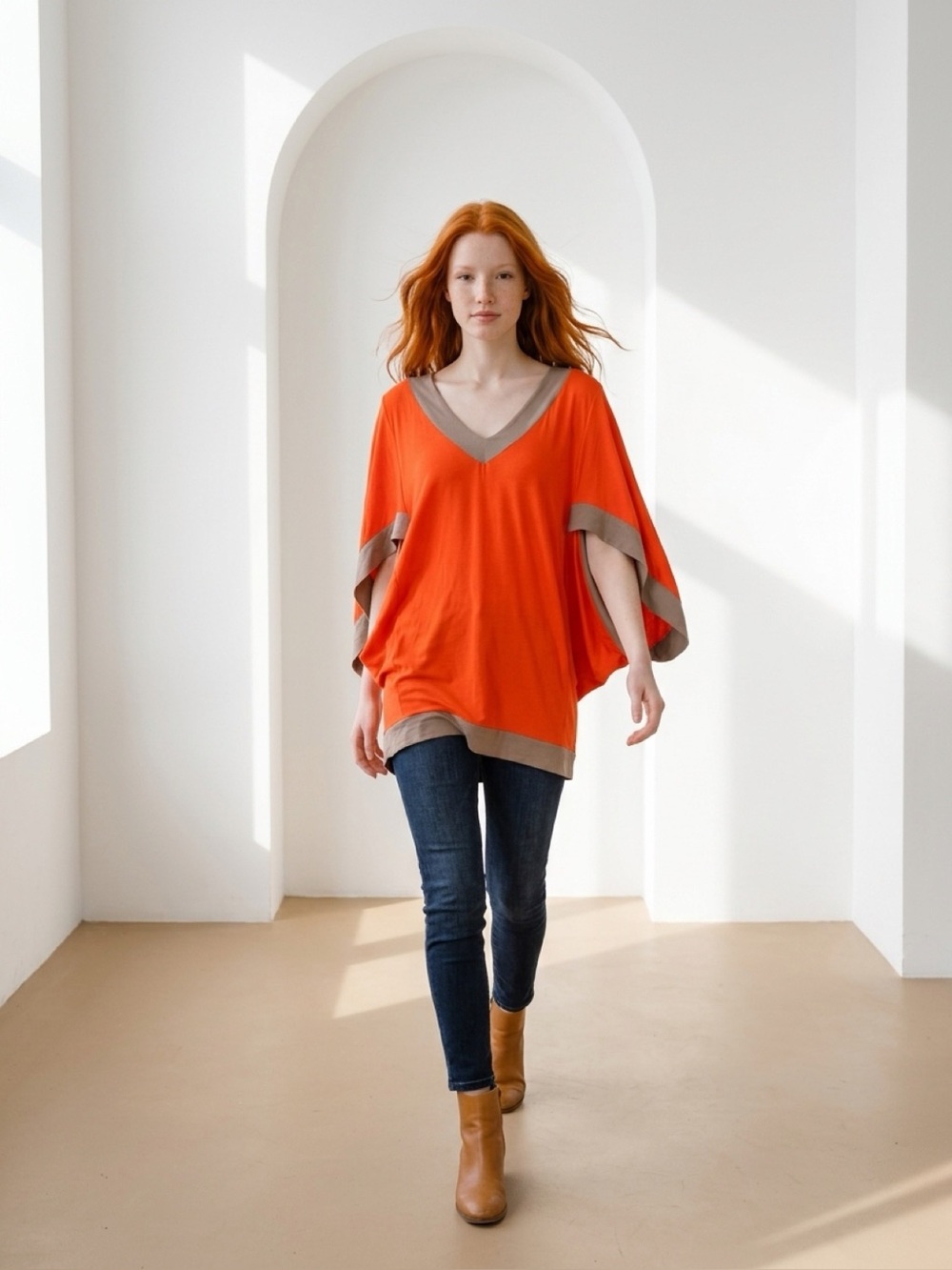 Trina Turk Red Tunic with Taupe Trim